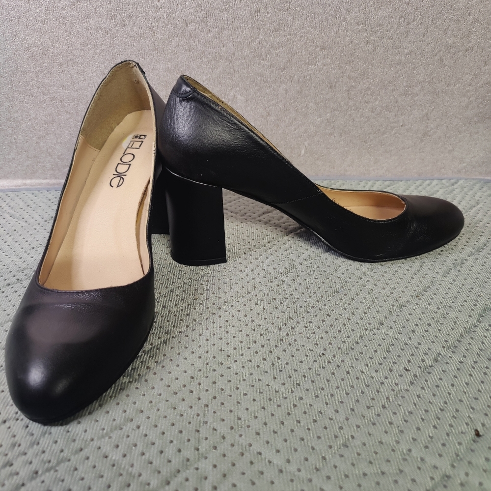 Elodie made in Spain Black Leather Block Heel black heels size 9.5